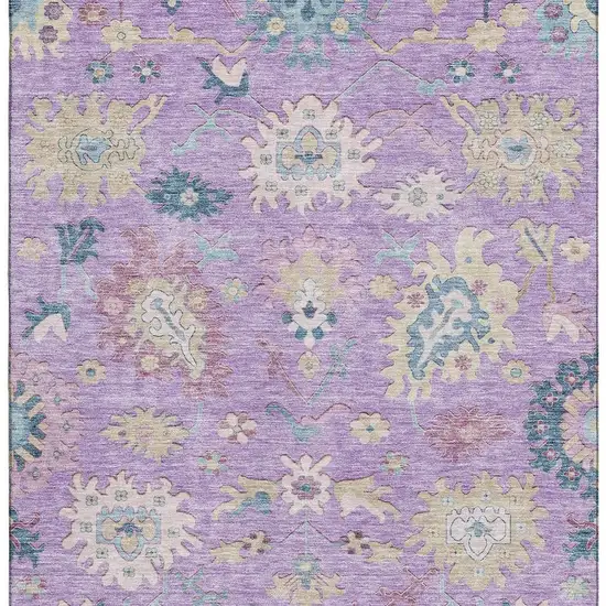 Purple Teal And Gold Floral Washable Area Rug With UV Protection Photo 5