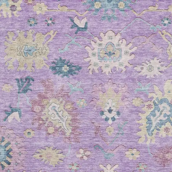Purple Teal And Gold Floral Washable Area Rug With UV Protection Photo 8