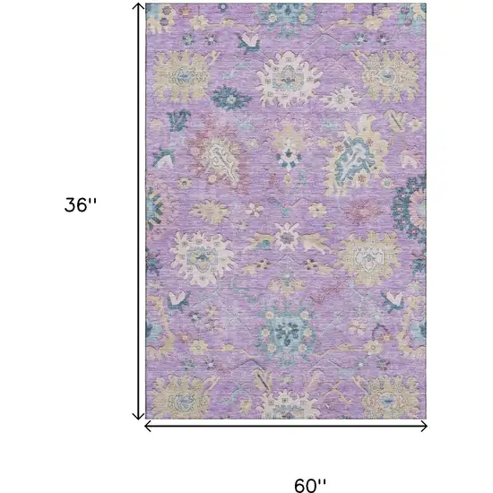 Purple Teal And Gold Floral Washable Area Rug With UV Protection Photo 3