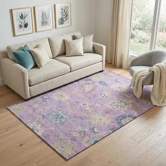 Purple Teal And Gold Floral Washable Area Rug With UV Protection Photo 1