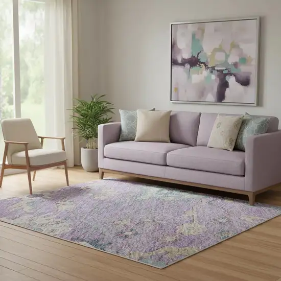 Purple Teal And Gold Floral Washable Area Rug With UV Protection Photo 2