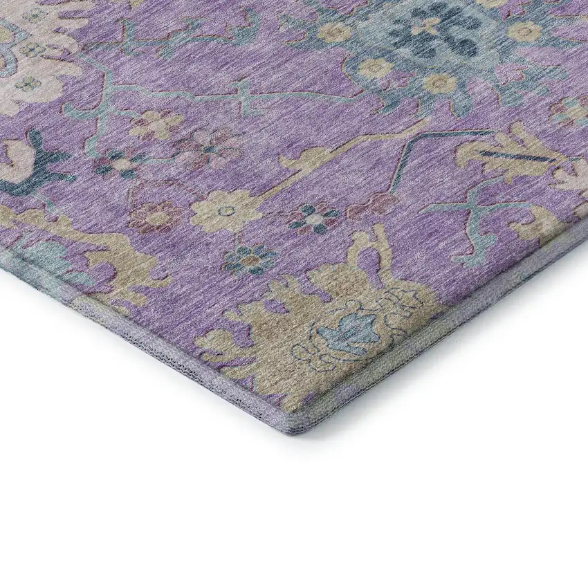 Purple Teal And Gold Floral Washable Area Rug With UV Protection Photo 7