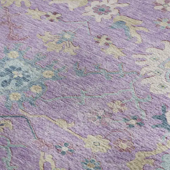 Purple Teal And Gold Floral Washable Area Rug With UV Protection Photo 2