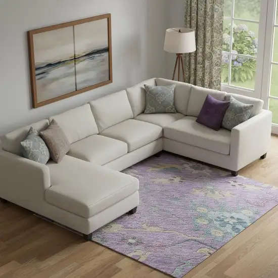 Purple Teal And Gold Floral Washable Area Rug With UV Protection Photo 2