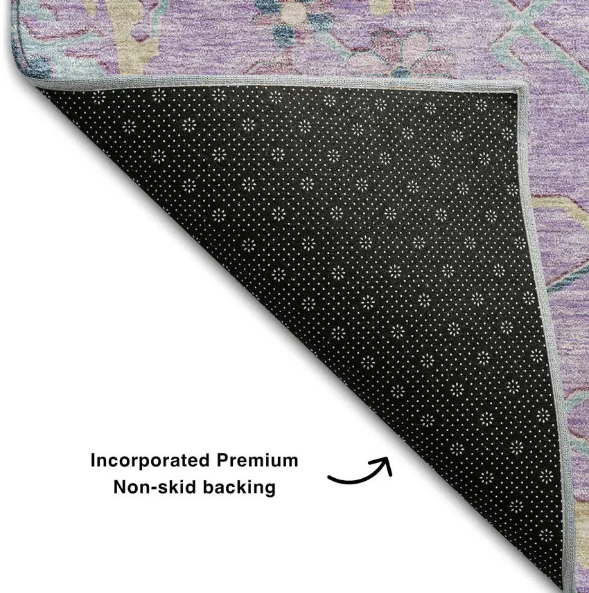 Purple Teal And Gold Floral Washable Area Rug With UV Protection Photo 5