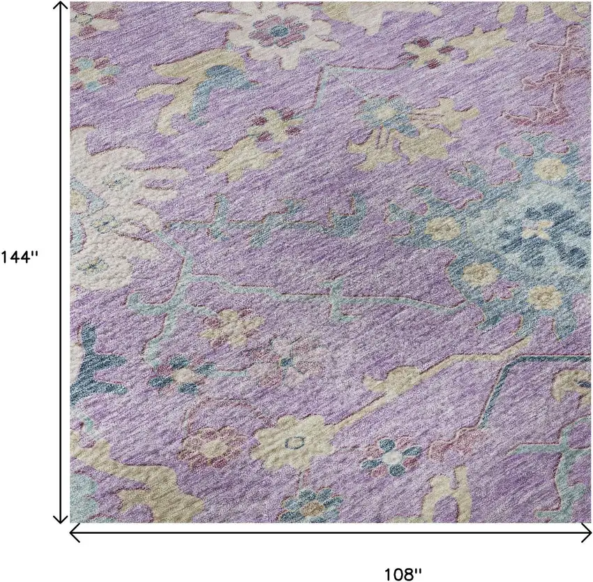 Purple Teal And Gold Floral Washable Area Rug With UV Protection Photo 8