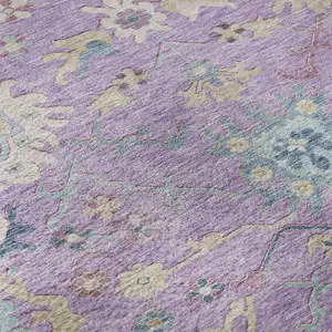 Photo of Purple Teal And Gold Floral Washable Area Rug With UV Protection