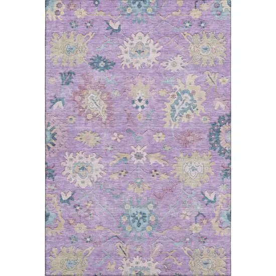 Purple Teal And Gold Floral Washable Area Rug With UV Protection Photo 4