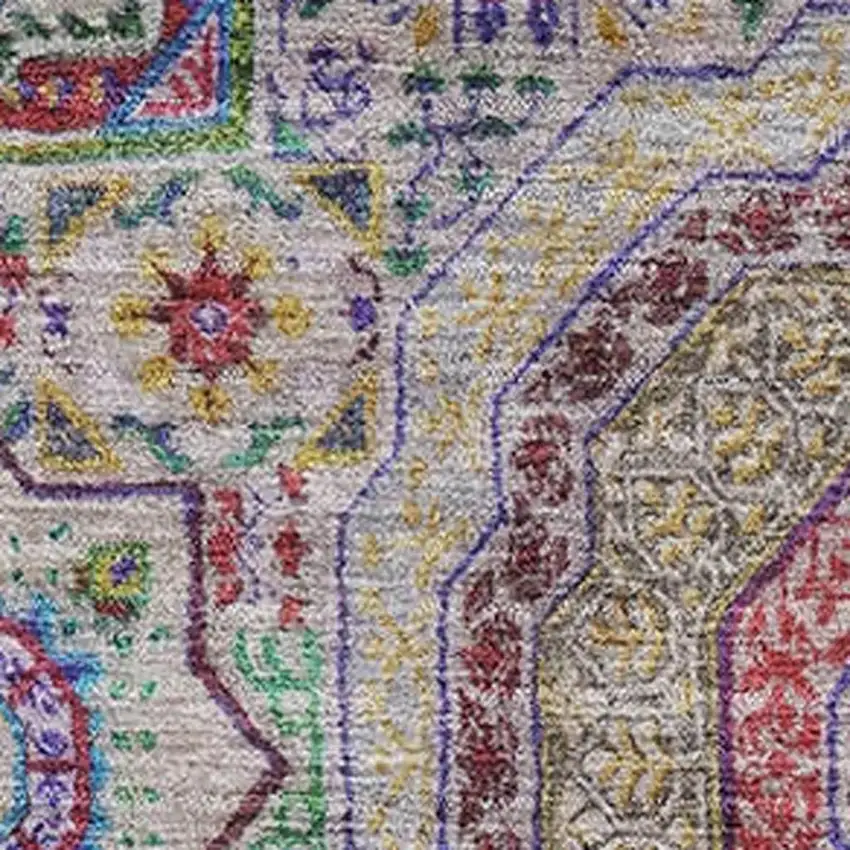 Purple Teal And Red Medallion Washable Area Rug With UV Protection Photo 3