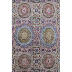Photo of Purple Teal And Red Medallion Washable Area Rug With UV Protection