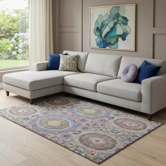 Purple Teal And Red Medallion Washable Area Rug With UV Protection Photo 2