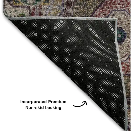 Purple Teal And Red Medallion Washable Area Rug With UV Protection Photo 6