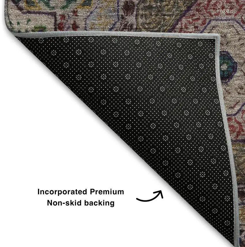 Purple Teal And Red Medallion Washable Area Rug With UV Protection Photo 6