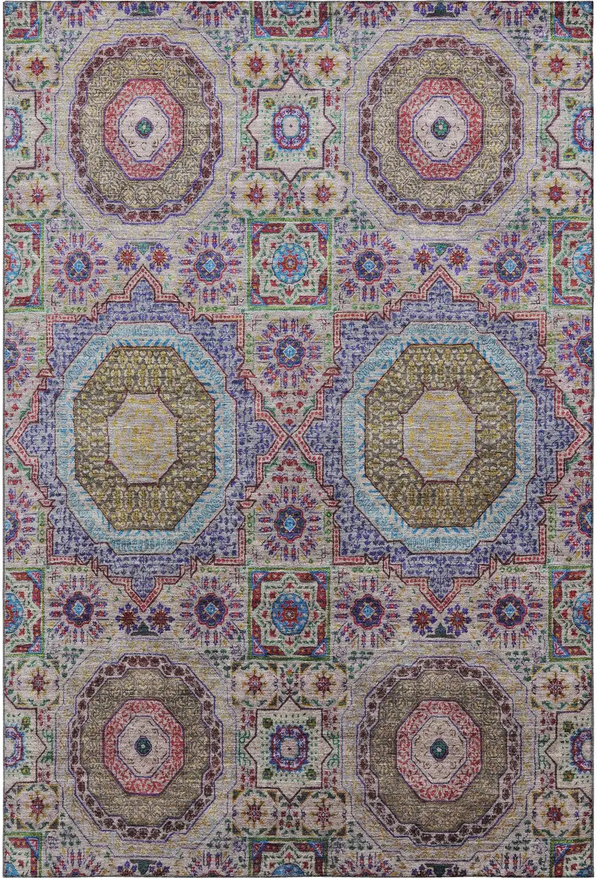 Purple Teal And Red Medallion Washable Area Rug With UV Protection Photo 3