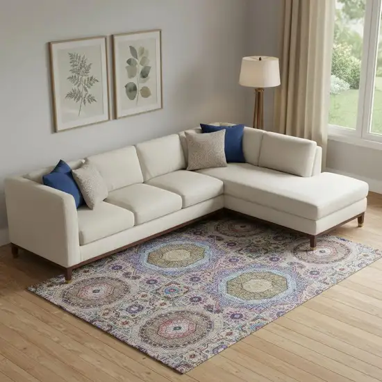 Purple Teal And Red Medallion Washable Area Rug With UV Protection Photo 2