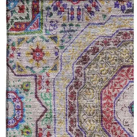 Purple Teal And Red Medallion Washable Area Rug With UV Protection Photo 4