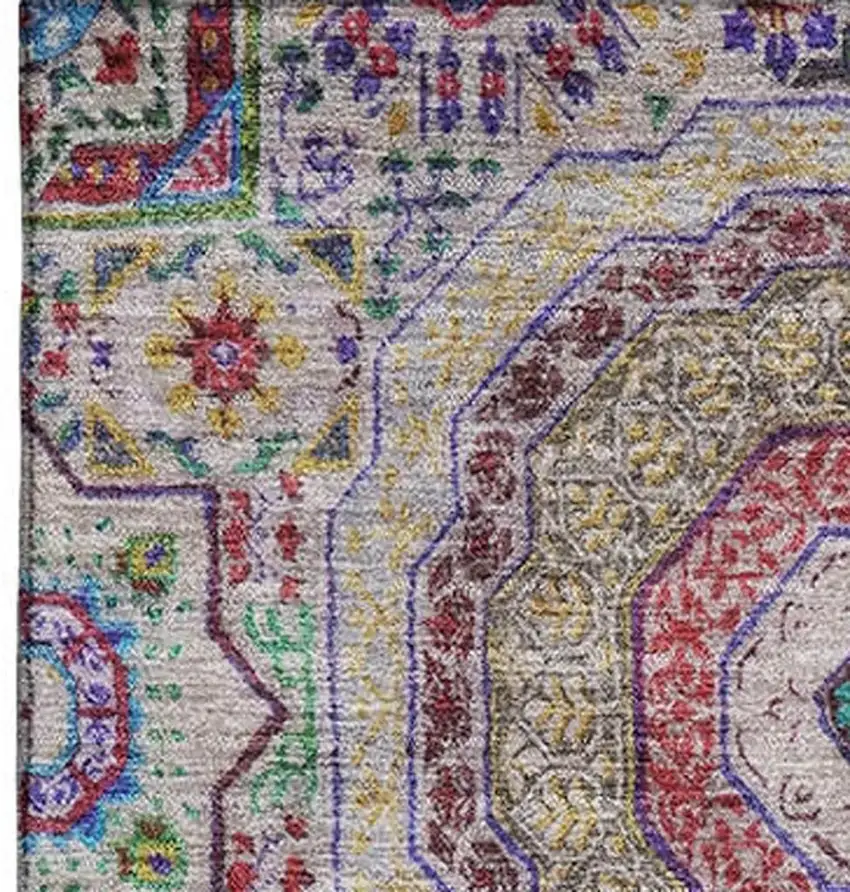 Purple Teal And Red Medallion Washable Area Rug With UV Protection Photo 4