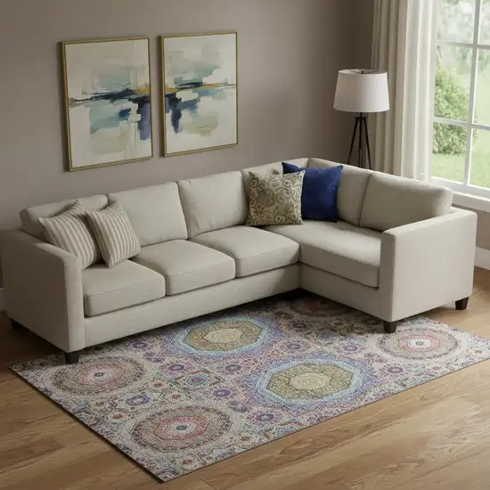 Purple Teal And Red Medallion Washable Area Rug With UV Protection Photo 2