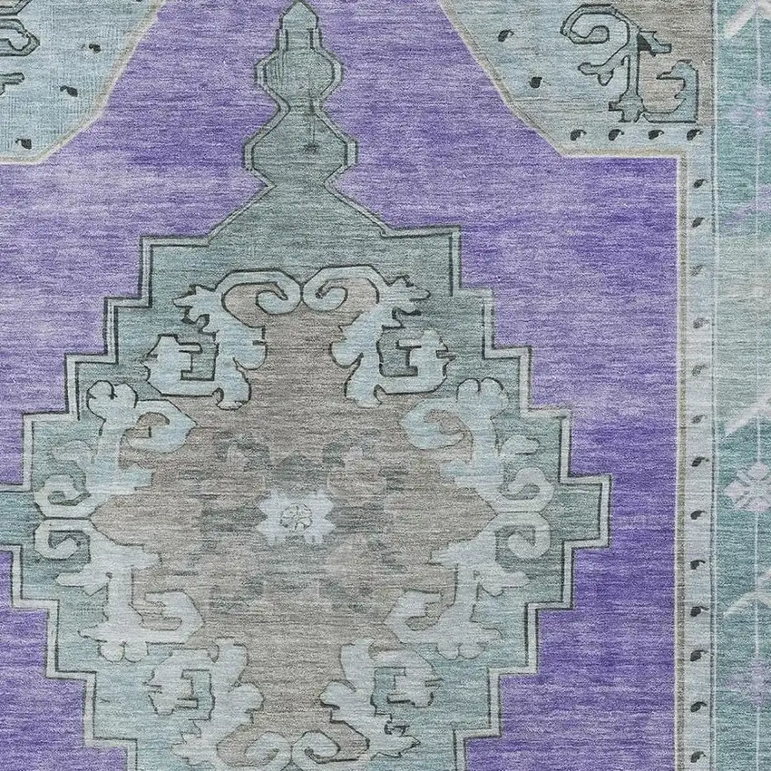 Purple Teal And Taupe Oriental Washable Area Rug With UV Protection Photo 2