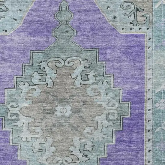 Purple Teal And Taupe Oriental Washable Area Rug With UV Protection Photo 2