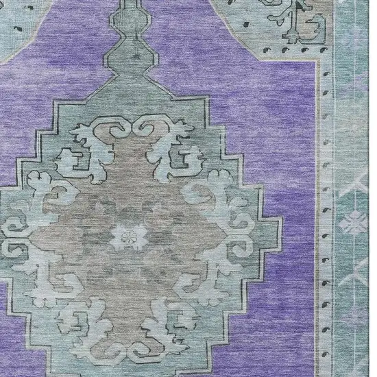 Purple Teal And Taupe Oriental Washable Area Rug With UV Protection Photo 2
