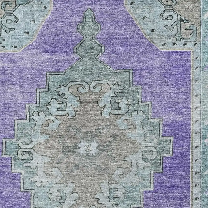 Purple Teal And Taupe Oriental Washable Area Rug With UV Protection Photo 2