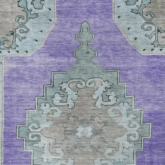 Purple Teal And Taupe Oriental Washable Area Rug With UV Protection Photo 2