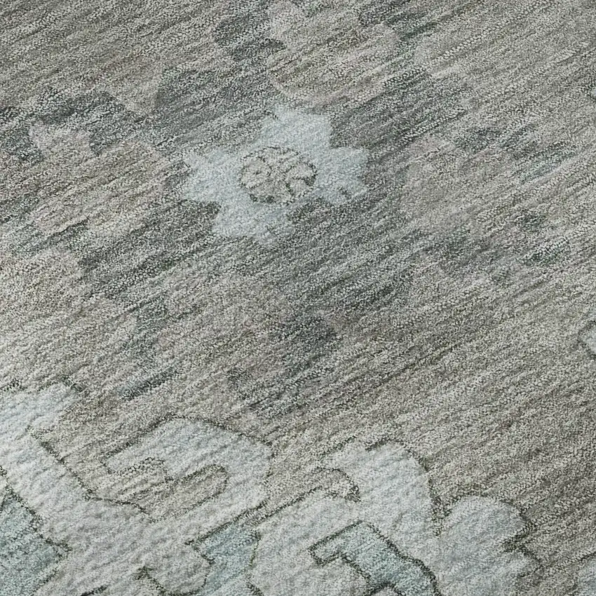 Purple Teal And Taupe Oriental Washable Area Rug With UV Protection Photo 9