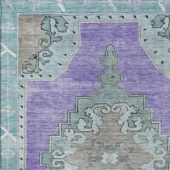 Purple Teal And Taupe Oriental Washable Area Rug With UV Protection Photo 2