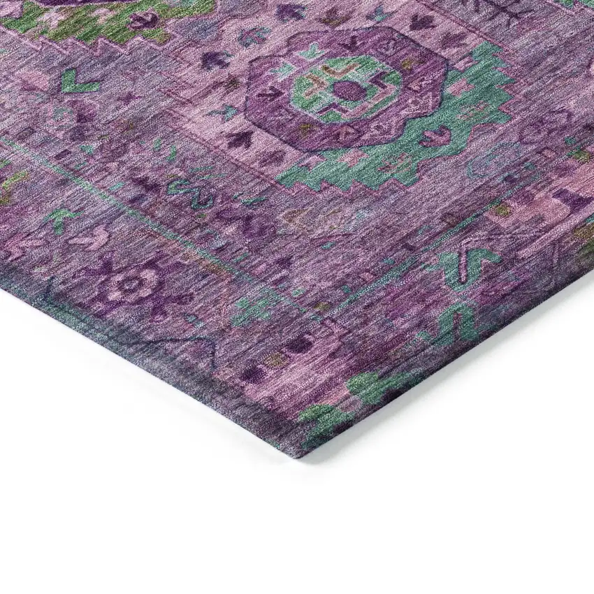 Purple Teal Blue And Green Medallion Washable Indoor Outdoor Area Rug Photo 6