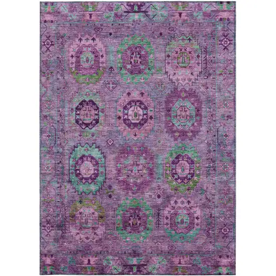 Purple Teal Blue And Green Medallion Washable Indoor Outdoor Area Rug Photo 4