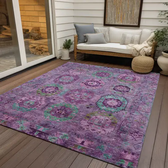 Purple Teal Blue And Green Medallion Washable Indoor Outdoor Area Rug Photo 9