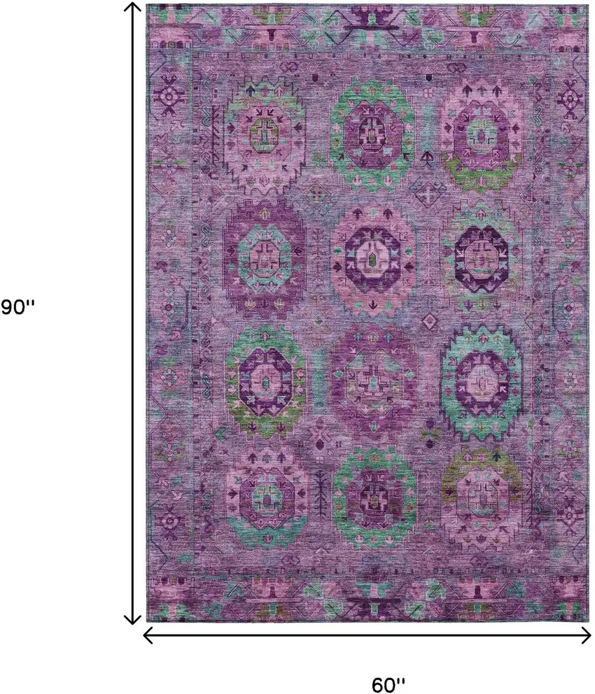 Purple Teal Blue And Green Medallion Washable Indoor Outdoor Area Rug Photo 3
