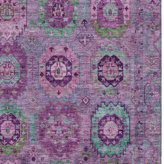 Purple Teal Blue And Green Medallion Washable Indoor Outdoor Area Rug Photo 6