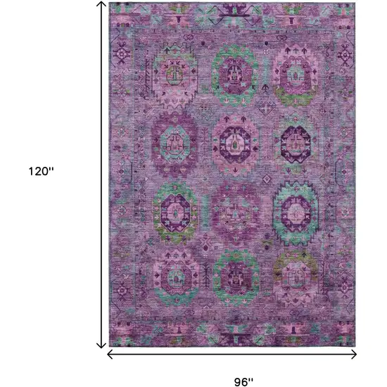 Purple Teal Blue And Green Medallion Washable Indoor Outdoor Area Rug Photo 3