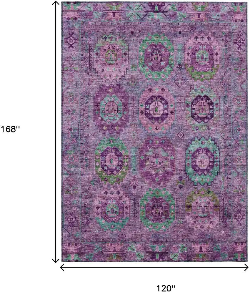 Purple Teal Blue And Green Medallion Washable Indoor Outdoor Area Rug Photo 3