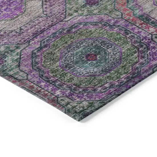 Purple Teal Blue And Lime Green Geometric Washable Indoor Outdoor Area Rug Photo 5