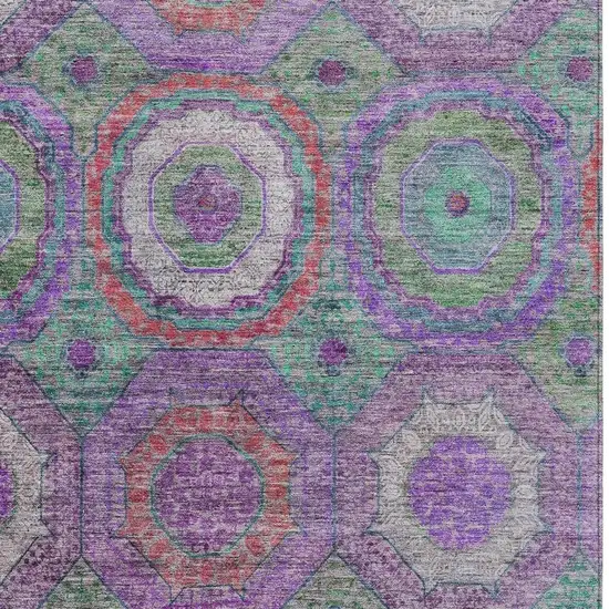 Purple Teal Blue And Lime Green Geometric Washable Indoor Outdoor Area Rug Photo 8