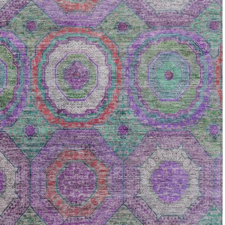 Purple Teal Blue And Lime Green Geometric Washable Indoor Outdoor Area Rug Photo 8
