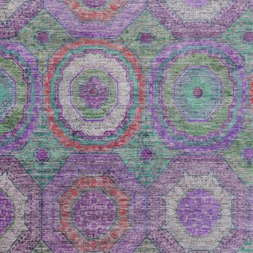 Purple Teal Blue And Lime Green Geometric Washable Indoor Outdoor Area Rug Photo 3