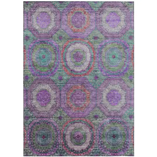Purple Teal Blue And Lime Green Geometric Washable Indoor Outdoor Area Rug Photo 2