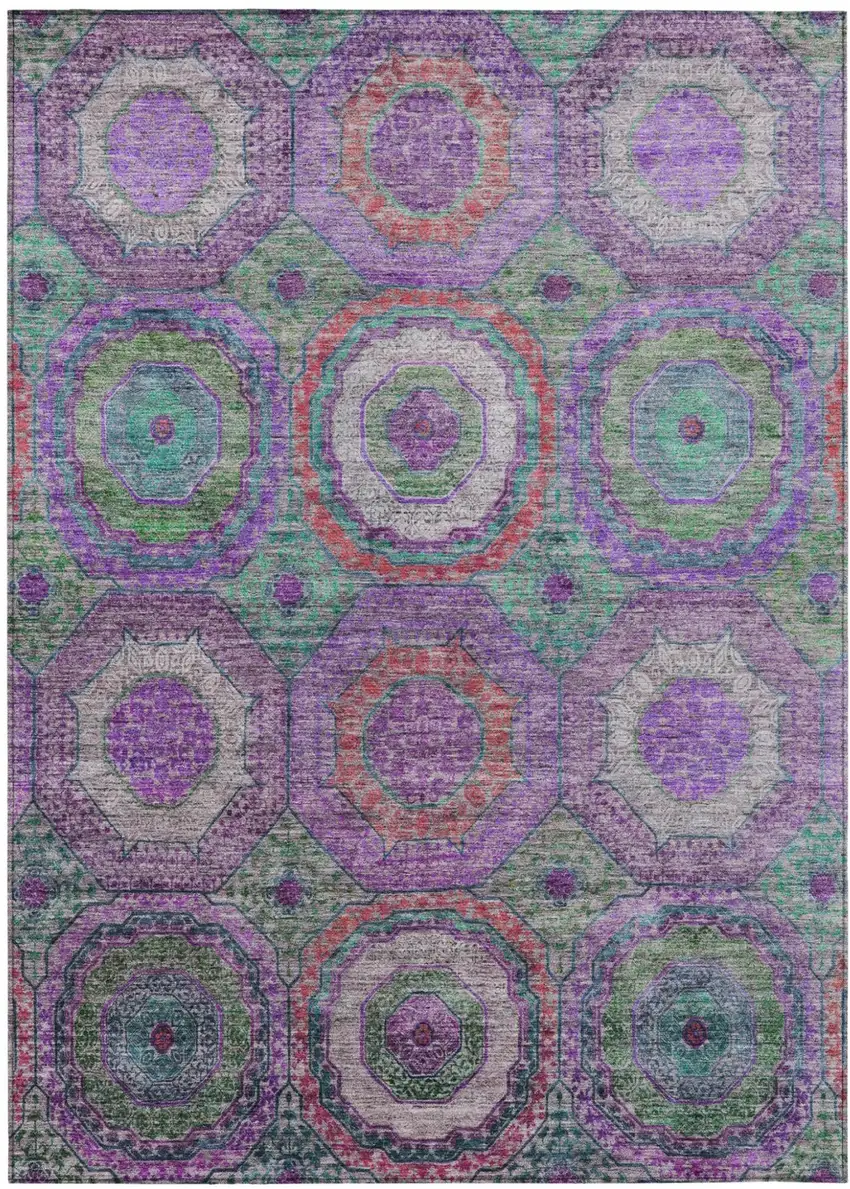 Purple Teal Blue And Lime Green Geometric Washable Indoor Outdoor Area Rug Photo 2