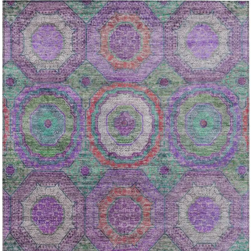 Purple Teal Blue And Lime Green Geometric Washable Indoor Outdoor Area Rug Photo 4