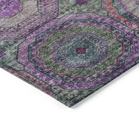 Purple Teal Blue And Lime Green Geometric Washable Indoor Outdoor Area Rug Photo 9