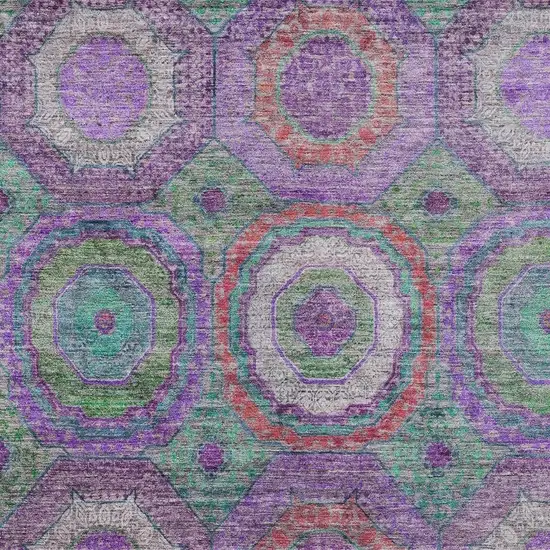 Purple Teal Blue And Lime Green Geometric Washable Indoor Outdoor Area Rug Photo 3