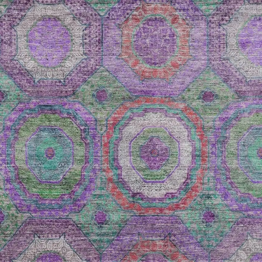 Purple Teal Blue And Lime Green Geometric Washable Indoor Outdoor Area Rug Photo 3
