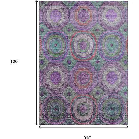 Purple Teal Blue And Lime Green Geometric Washable Indoor Outdoor Area Rug Photo 9