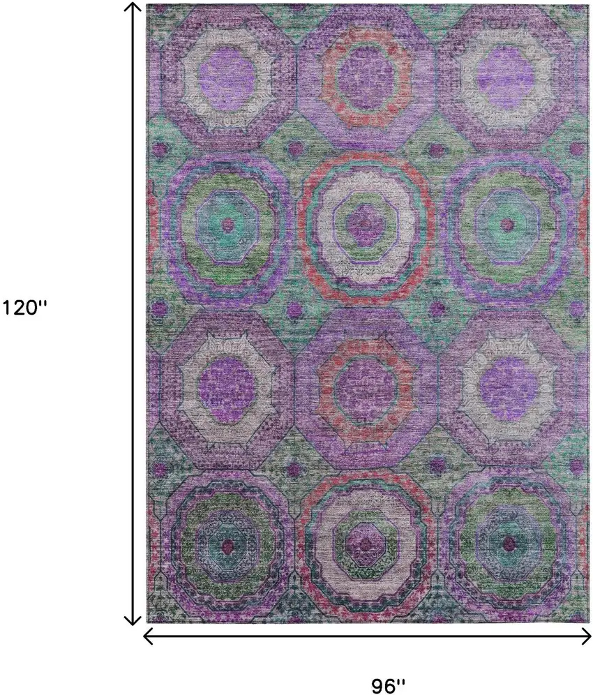 Purple Teal Blue And Lime Green Geometric Washable Indoor Outdoor Area Rug Photo 9