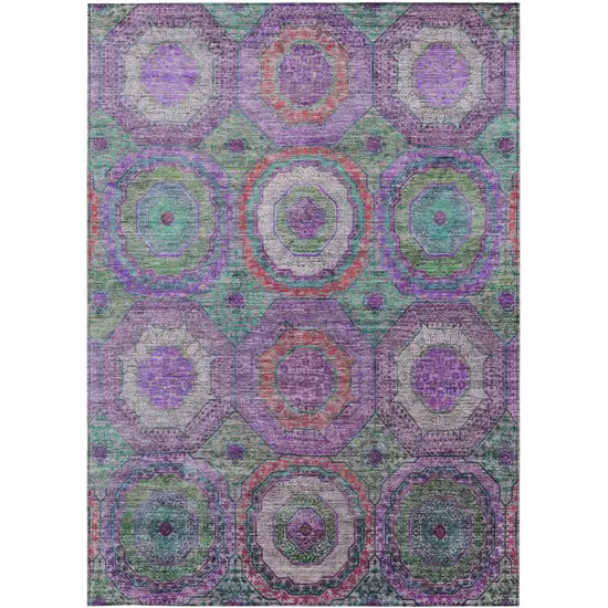 Purple Teal Blue And Lime Green Geometric Washable Indoor Outdoor Area Rug Photo 3