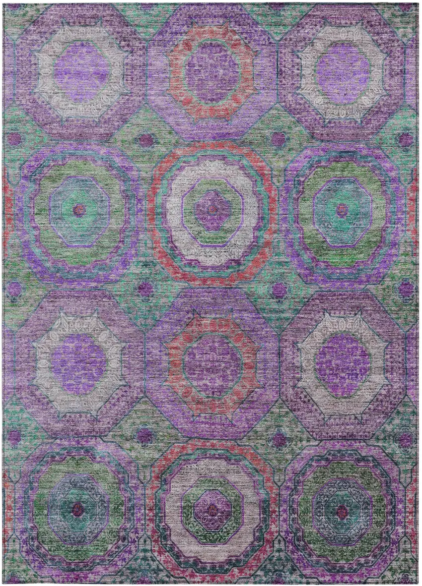Purple Teal Blue And Lime Green Geometric Washable Indoor Outdoor Area Rug Photo 3